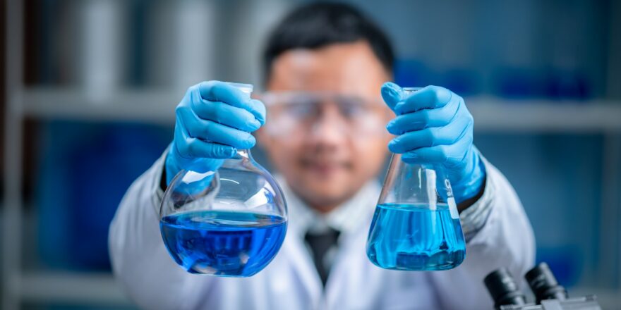 Health care researchers working in medicals science technology research in laboratory